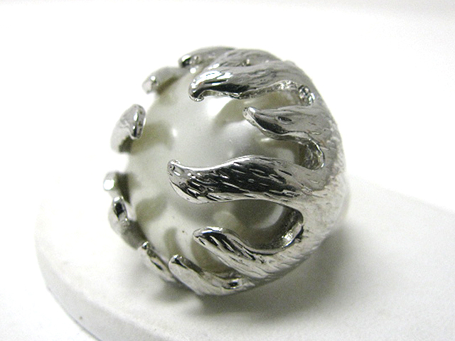 Glam punk rock pearl and scratch metal sun burst stretch ring