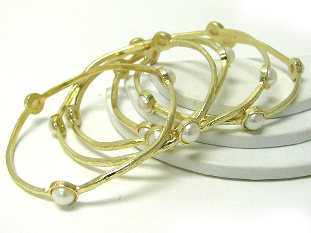 Pearl accent stackable metal bangle set of 5