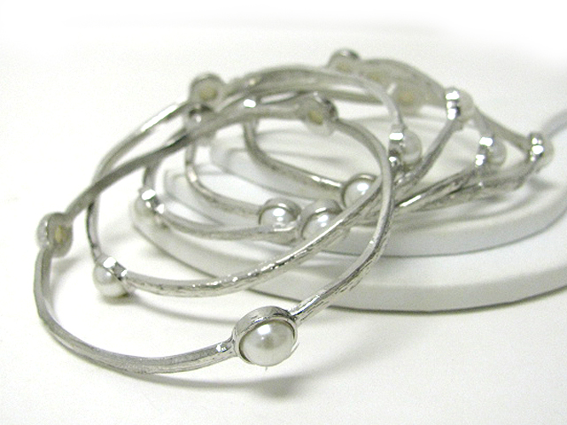 Pearl accent stackable metal bangle set of 5