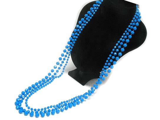 Triple line  acrylic bead long necklace 