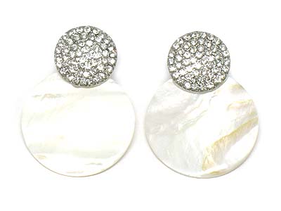 Shell and crystal paved disk earring 