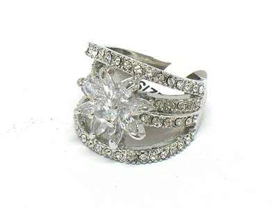 Boutique style crystal deco flower pattern stone ring 