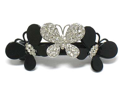 Crystal dense and plain metal butterfly harmony hair pin