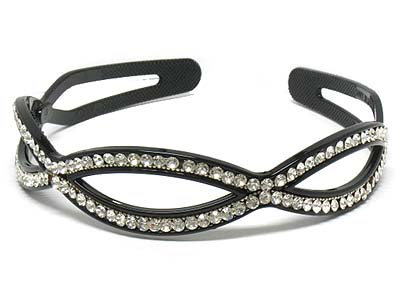 Double crystal waved line plastic headband 