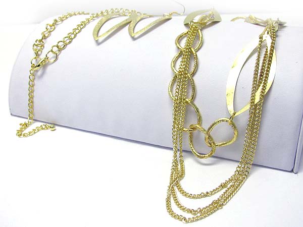 Multi metal chain link long necklace earring set