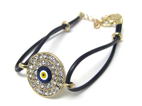 Crystal stud evil eye round disk and crd bracelet