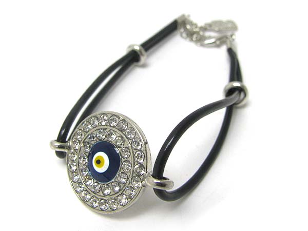 Crystal stud evil eye round disk and crd bracelet