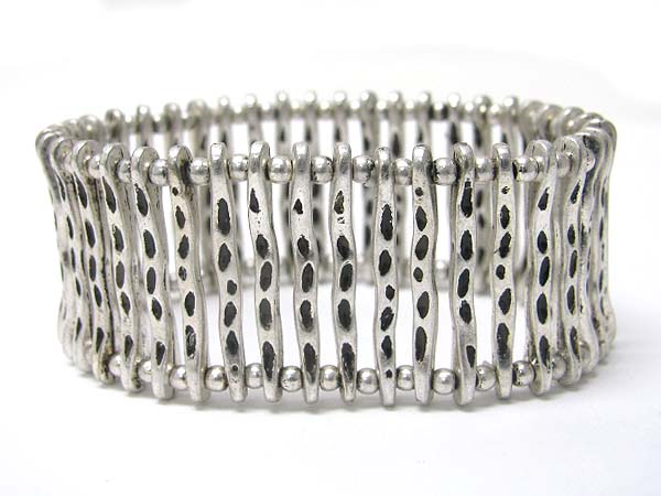 Burnish metal bar and ball stretch bracelet