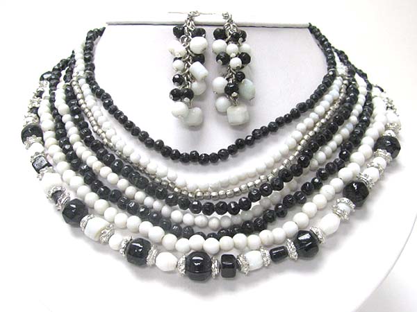 Multi strand mixed acryl beads necklace earring set