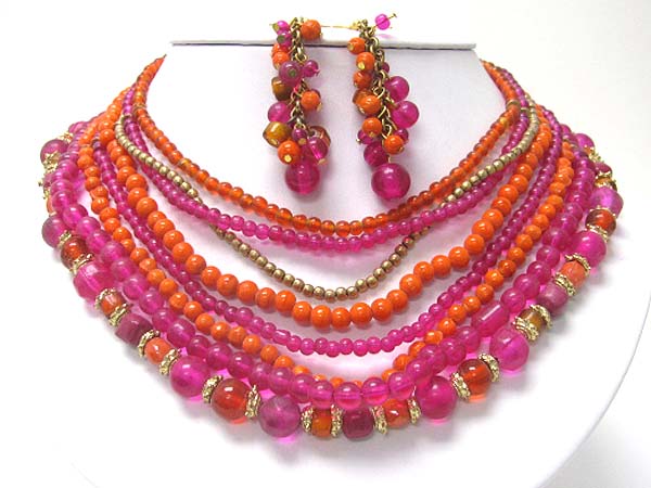 Multi strand mixed acryl beads necklace earring set