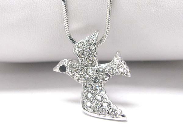 Made in korea whitegold plating crystal bird pendant necklace