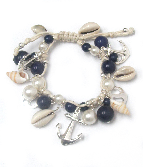 Sealife theme multi charm pull tie bracelet