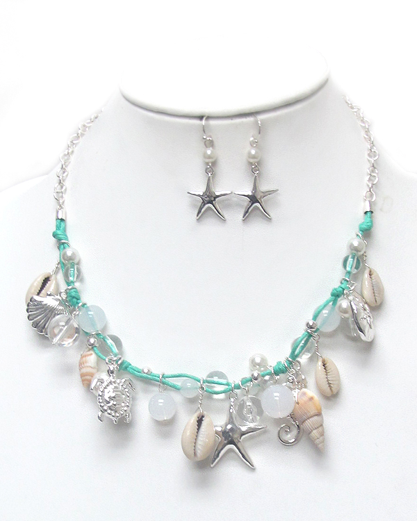 Sealife theme multi charm necklace set