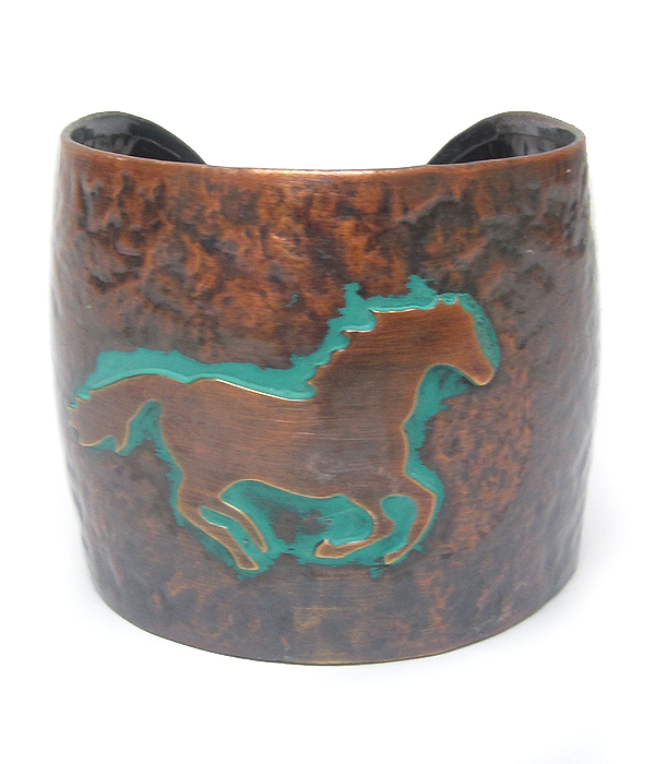 Patina horse cuff bracelet  - brass