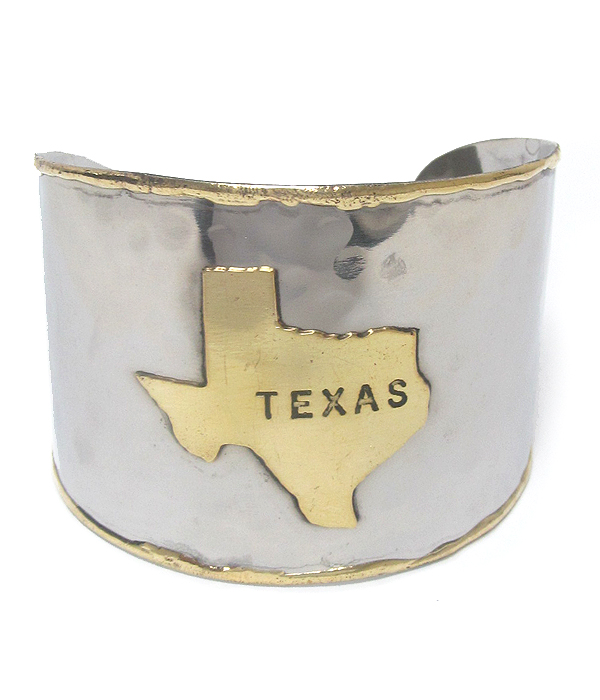 Texas state map handmade brass cuff bangle bracelet