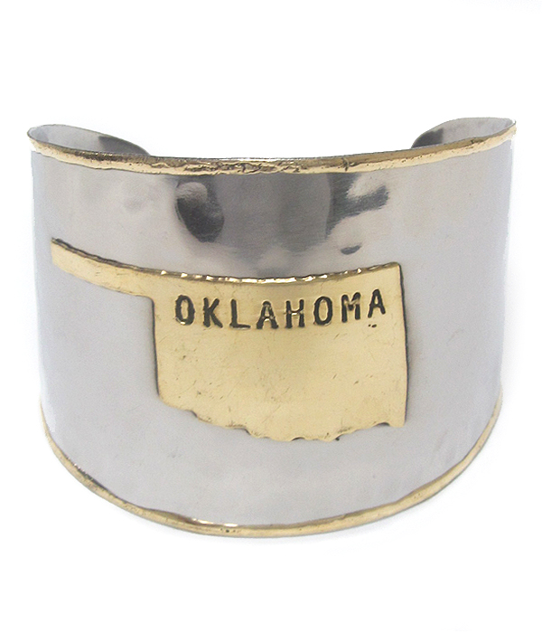 Oklahoma state map handmade brass cuff bangle bracelet