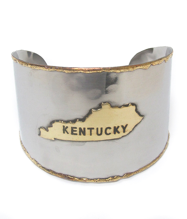 Kentucky state map handmade brass cuff bangle bracelet