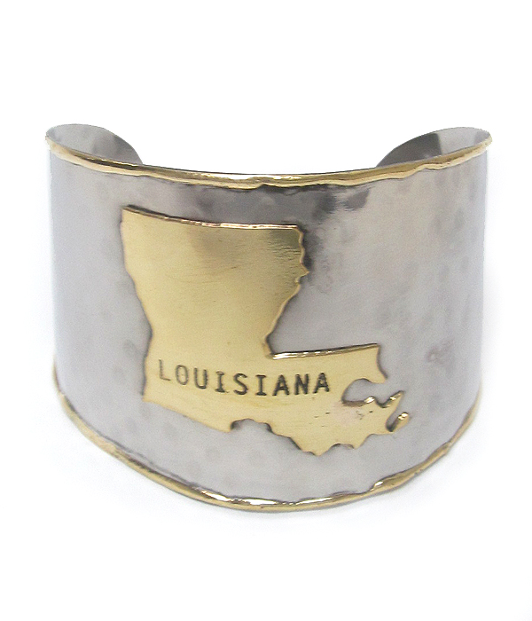 Louisana state map handmade brass cuff bangle bracelet