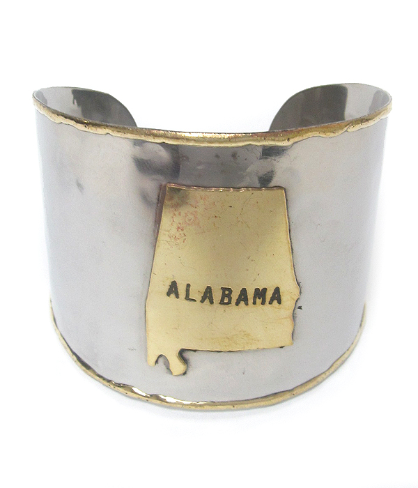 Alabama state map handmade brass cuff bangle bracelet