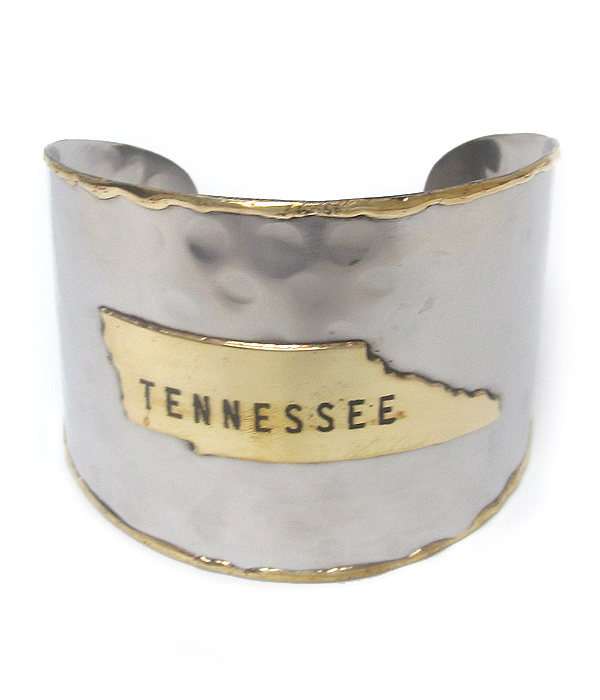 Tennessee state map handmade brass cuff bangle bracelet