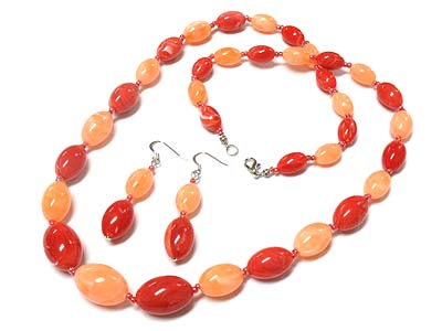 Marblic resin beads long necklace and earring set