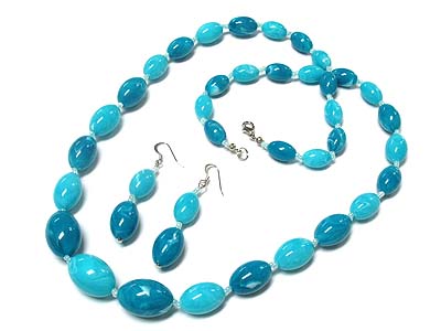 Marblic resin beads long necklace and earring set