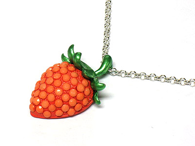 Acryl stone and hand paint strawberry necklace