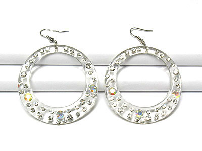 Crystal stud transparent lucite round earring