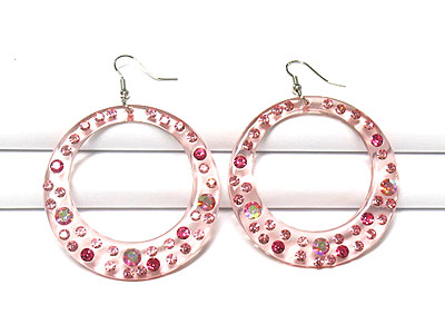 Crystal stud transparent lucite round earring