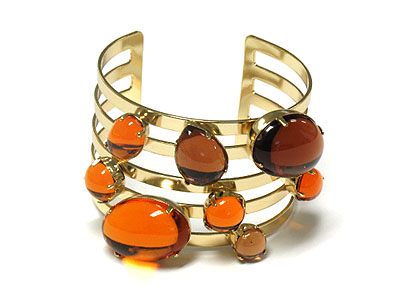 Epoxy stone bubble metal cuff bangle