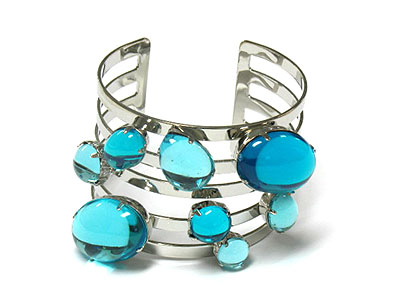 Epoxy stone bubble metal cuff bangle