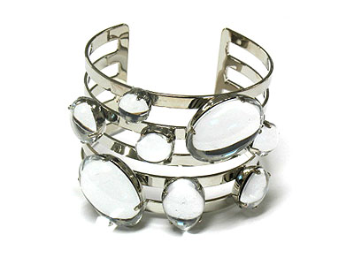 Epoxy stone bubble metal cuff bangle