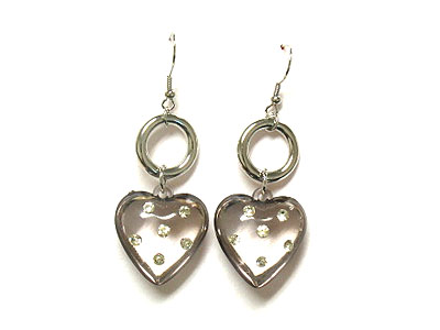 Crystal stud transparent lucite heart drop earring