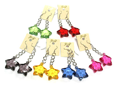 Assorted color dozen pack facet transparent acryl star  earring mens jewelry