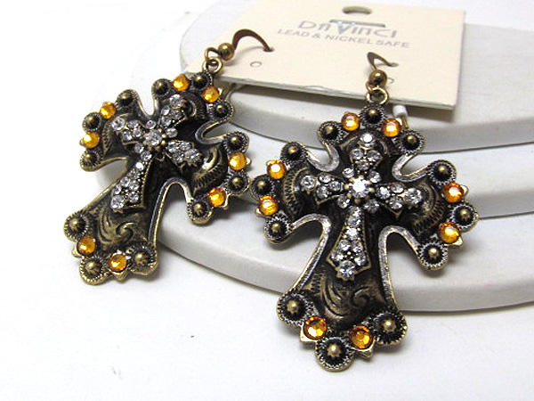 Multi crystal fashion style drop cross earring 