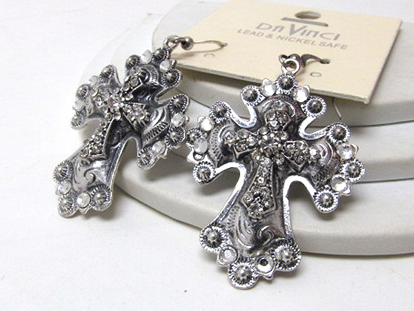 Multi crystal fashion style drop cross earring 