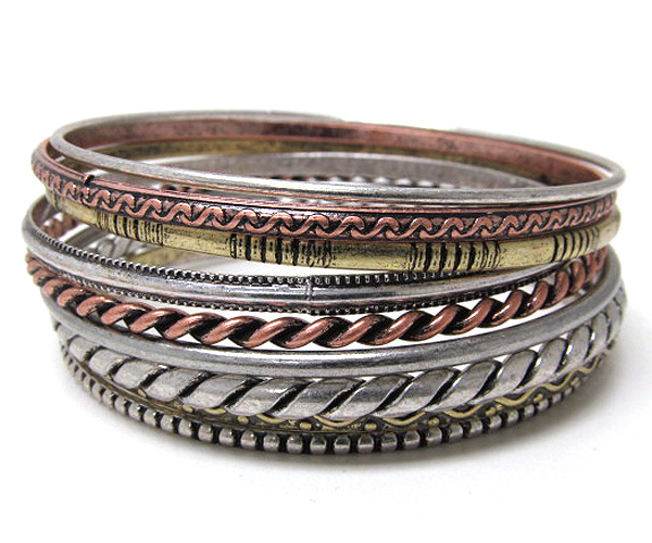 Multi mixed metal bangle set of nine