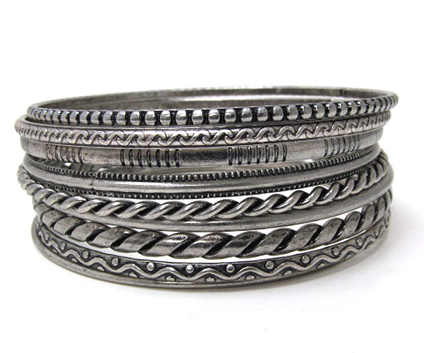 Multi mixed metal bangle set of nine