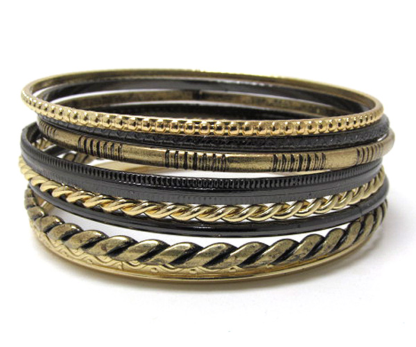 Multi mixed metal bangle set of nine