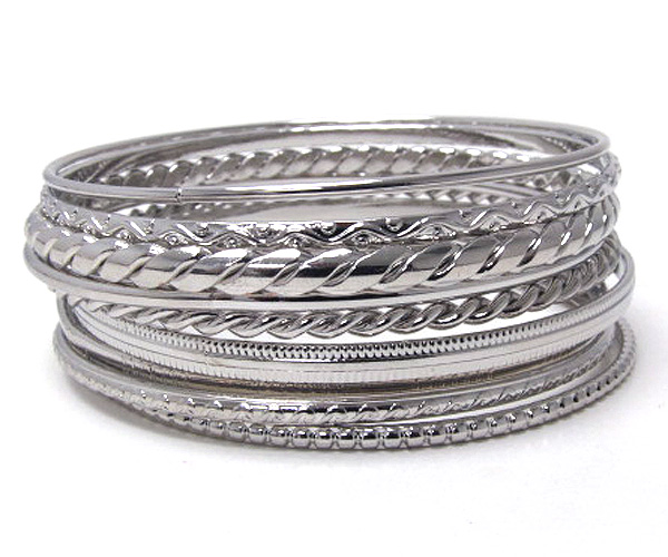 Multi mixed metal bangle set of nine