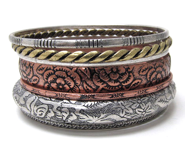 Fashion textured metal bangle set of seven