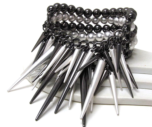 Multi fashion spikes with multi mixed metal balls chain stretch bracelet