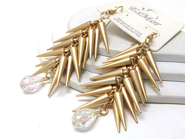 Multi metal dangle fashion spikes drop with crystal glass tear drop earring