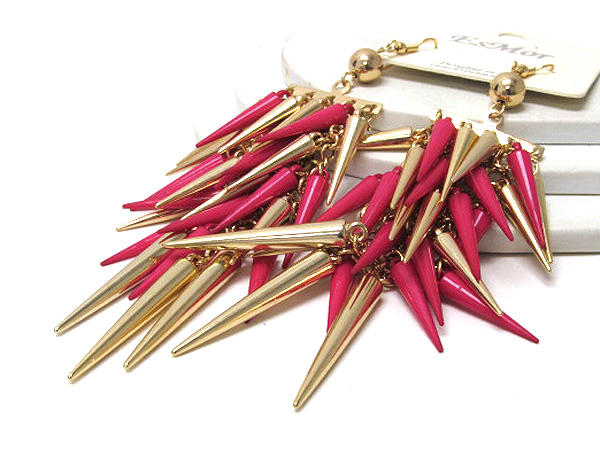 Multi metal and acryl fashion spikes drop with coneted chain drop earring