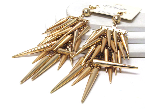 Multi metal fashion spikes drop with coneted chain drop earring