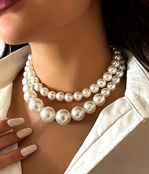 Faux multi pearl chain 2 choker necklace set