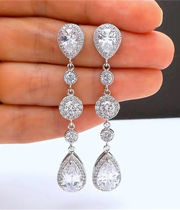 Multi crystal drop wedding bridal earring