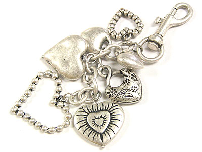 Multi antique heart handbag charm or key holder