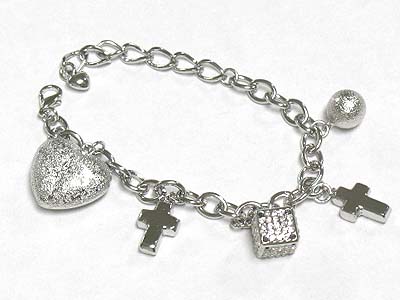 Crystal stud dice and metal charms chain bracelet 