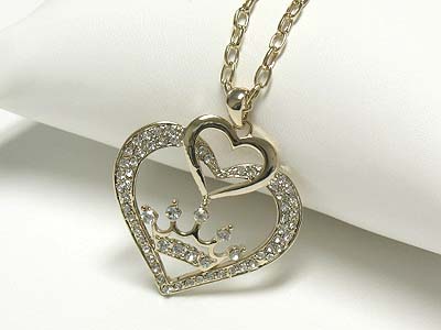 Crystal heart and crown pendant necklace